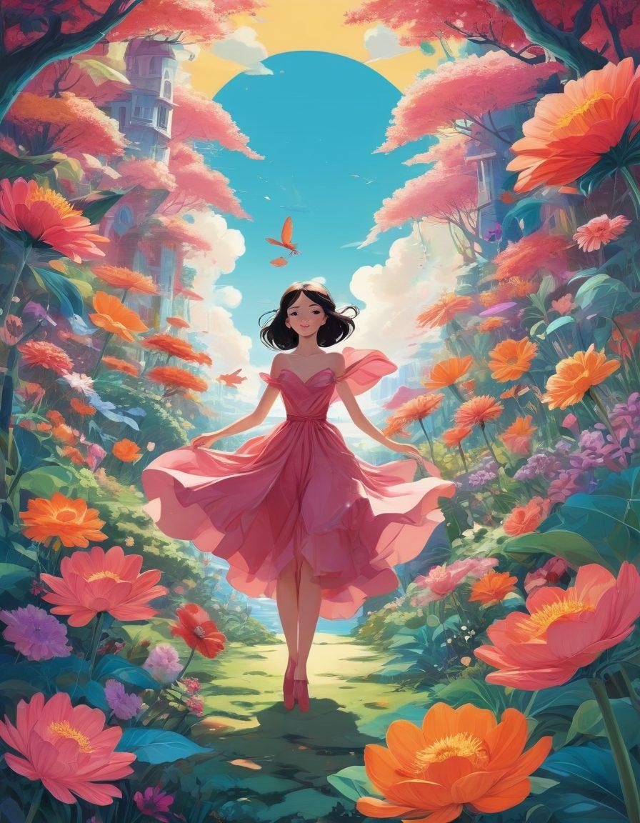 A colorful collage of playful and suggestive characters from various adult animations, each showcasing unique expressions and poses, set in a whimsical, dream-like environment. Include elements of fantasy such as oversized flowers and magical creatures, highlighting the fun and adventurous side of ecchi content. The scene should be vibrant and engaging, appealing to a mature audience while maintaining a light-hearted tone. vector art. vibrant colors. whimsical style.